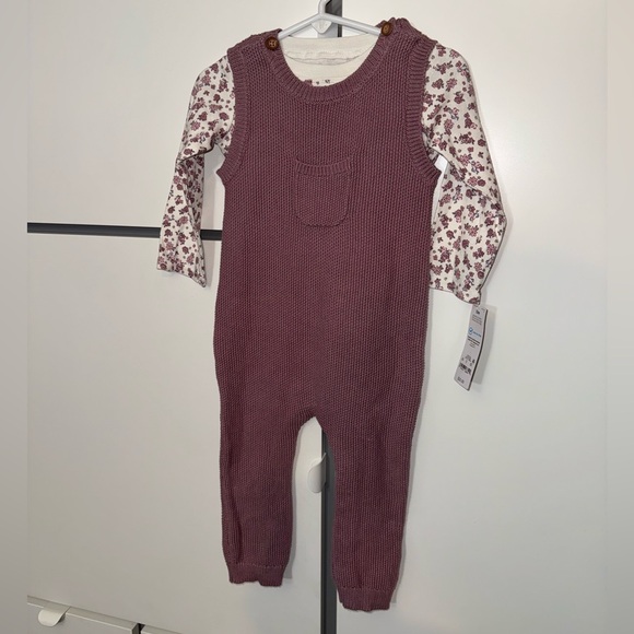 CARTERS baby girl knit overall tshirt set; baby girl gifts; baby girl clothes - Picture 3 of 11